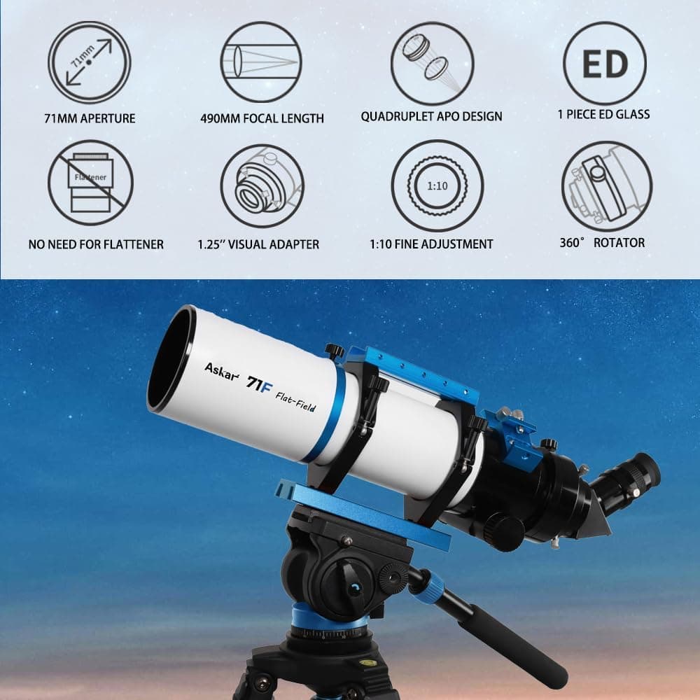 Askar 71F Flat-Field Telescope, 71mm Aperture F6.9 ED Glass Refractor OTA 4