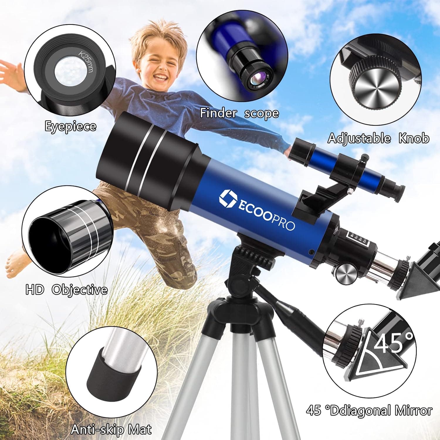 Telescope for Kids & Adults, 70mm Aperture 360mm Refractor (15X-150X) Telescope 2