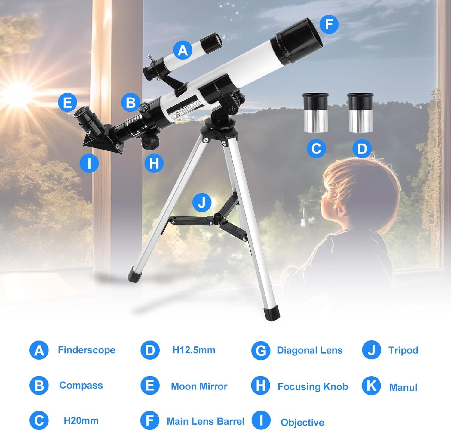 Telescope for Kids & Beginners 40mm Aperture 400mm AZ Mount Astronomical Refract 5