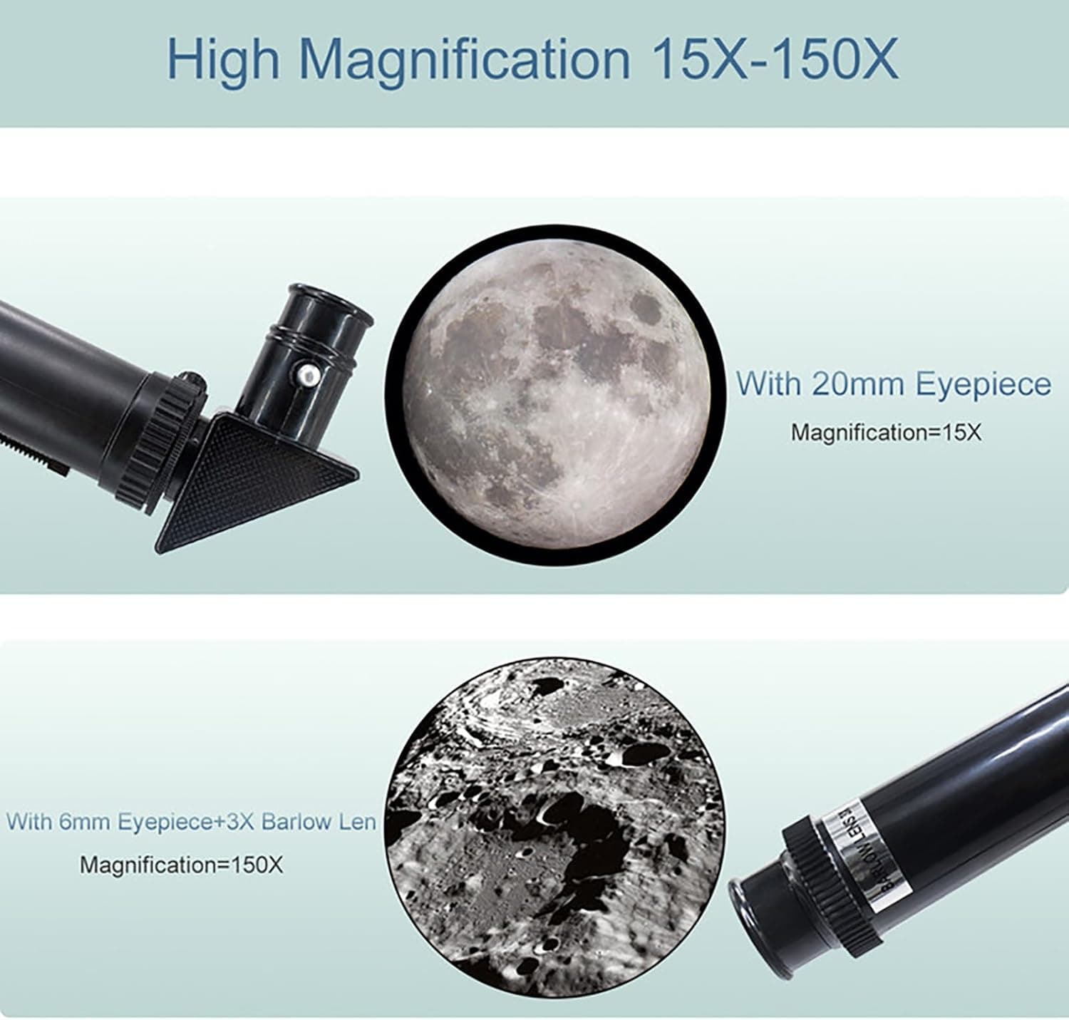 Telescope for Adults & Kids, 70mm Aperture Refractor (15X-150X) Portable Travel 3