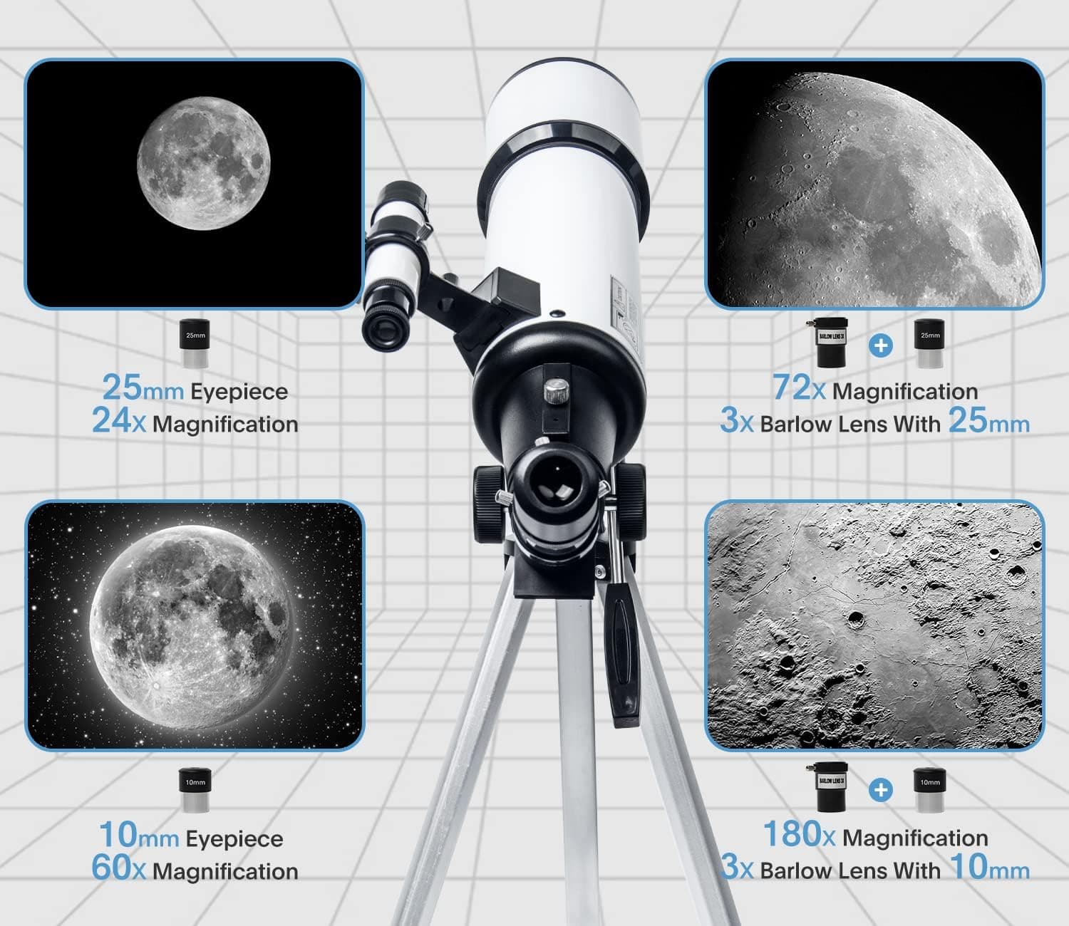 Telescope 80mm Aperture 600mm - Astronomical Portable Refracting Telescope Fully 3