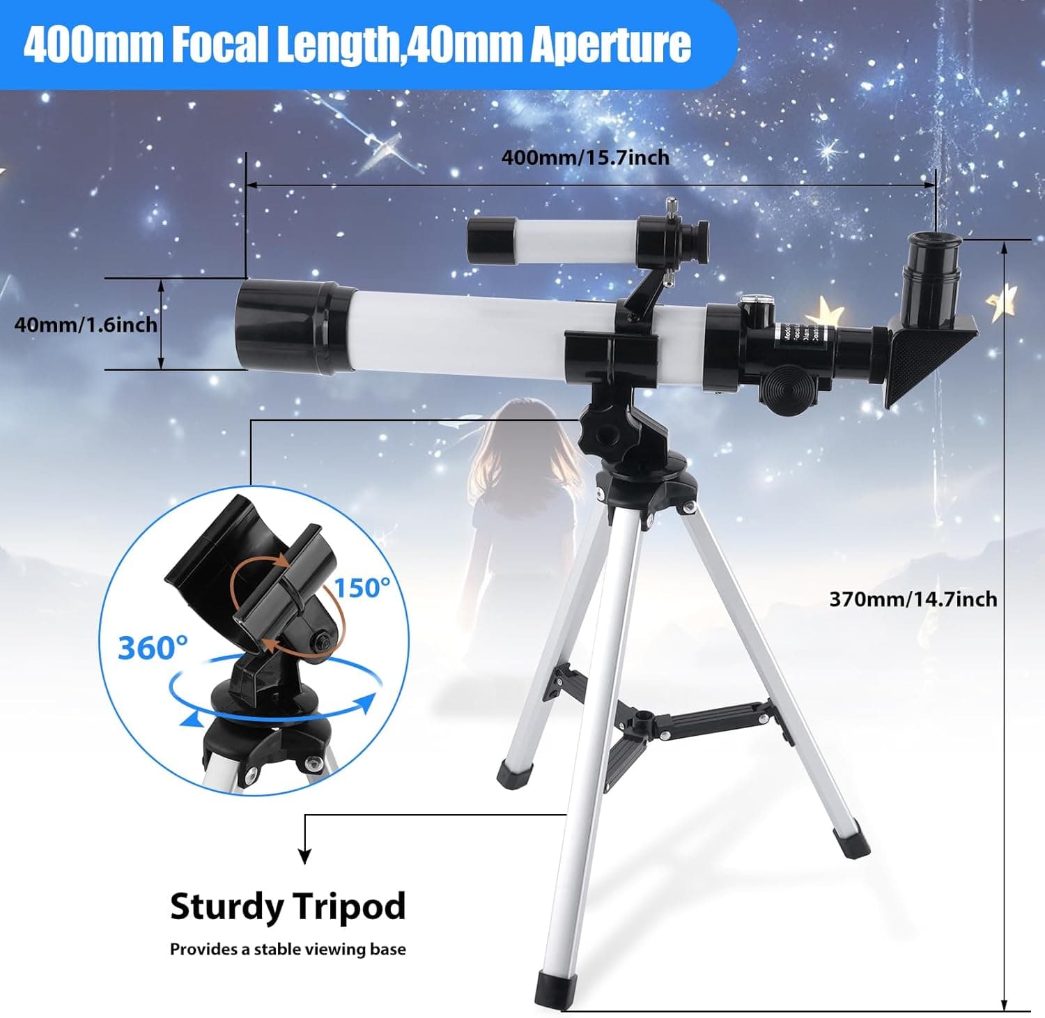 Telescope for Kids & Beginners 40mm Aperture 400mm AZ Mount Astronomical Refract 4