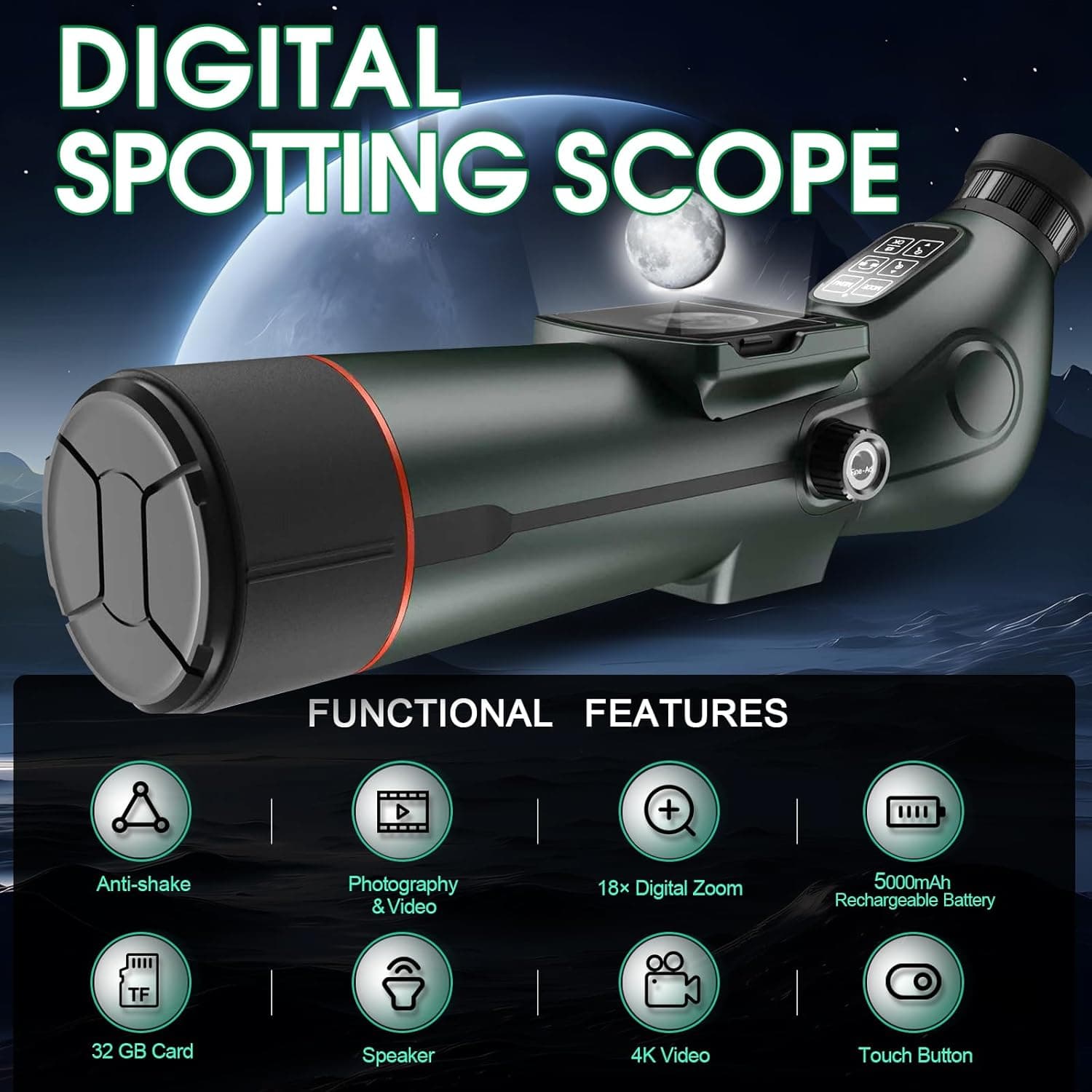 Digital Spotting Scope with Screen Portable Auto-Focus Electronic 4K Smart Teles 4