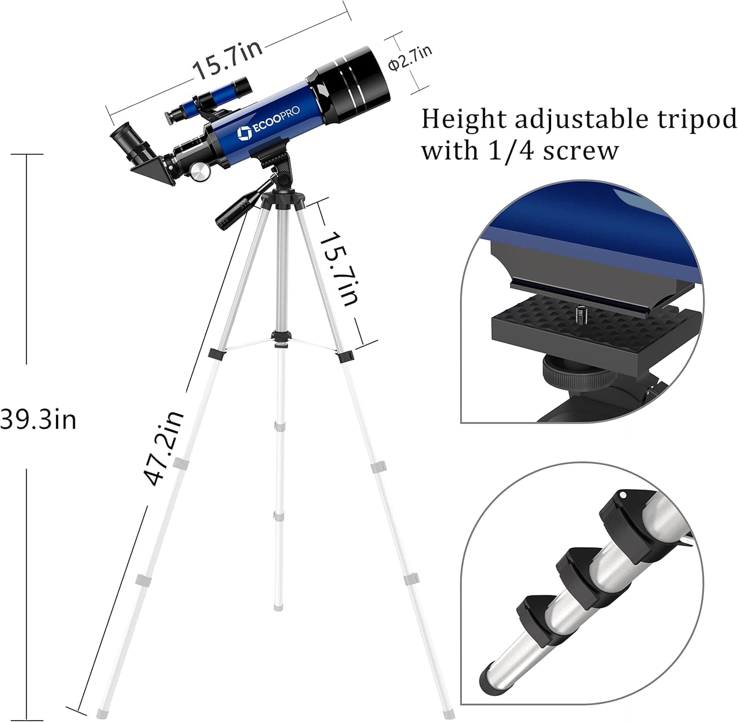 Telescope for Kids & Adults, 70mm Aperture 360mm Refractor (15X-150X) Telescope 5