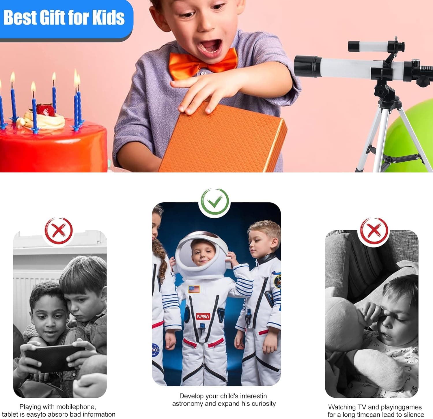 Telescope for Kids & Beginners 40mm Aperture 400mm AZ Mount Astronomical Refract 7