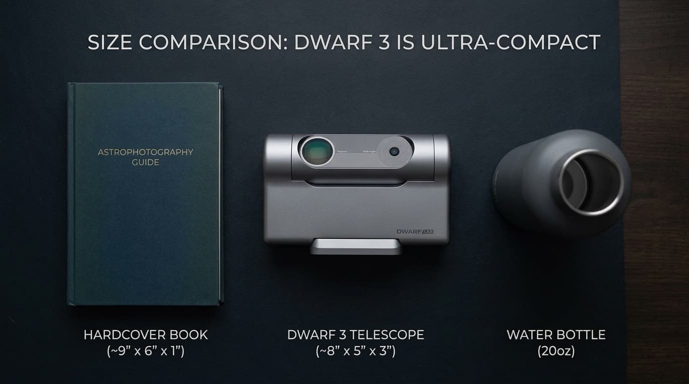 Size comparison of the DWARFLAB DWARF 3 next to everyday objects