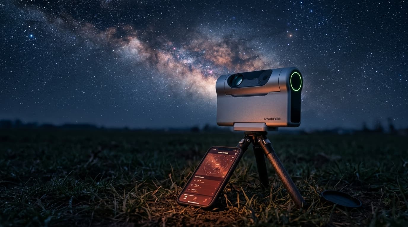 DWARFLAB DWARF 3 smart telescope set up under a night sky